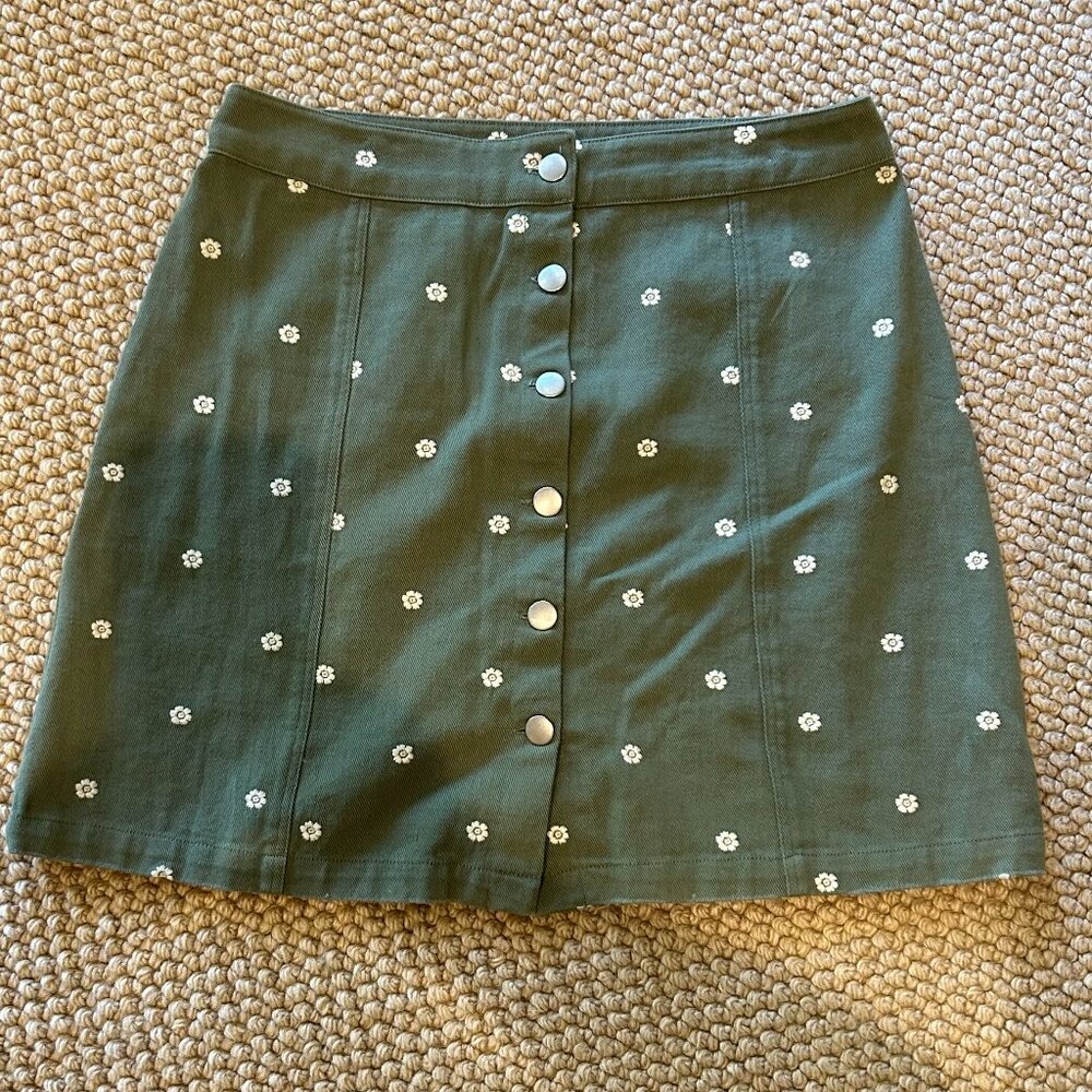 Denim Mini Skirt with Flowers